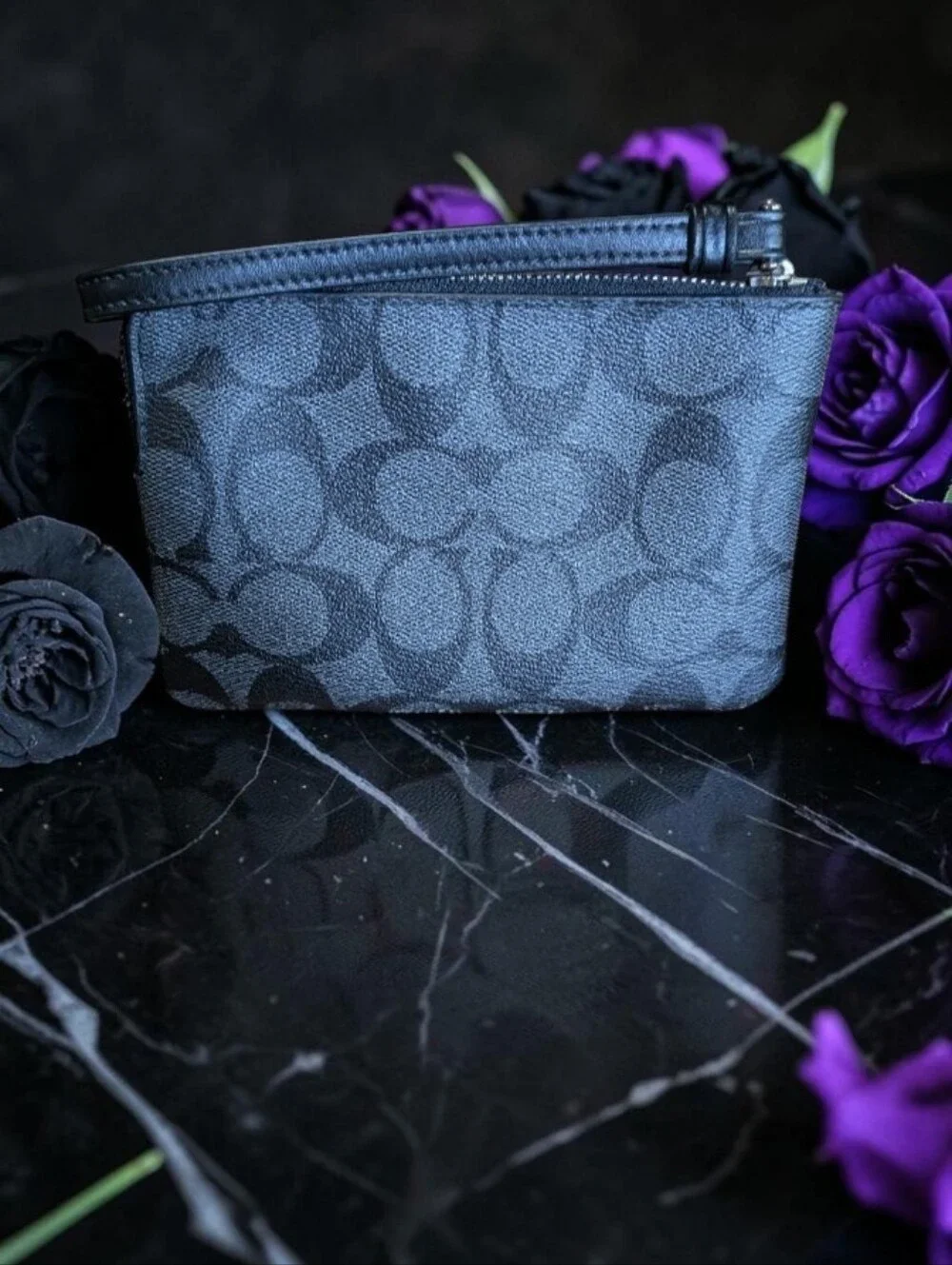 Coach Black Signature Zip Wristlet